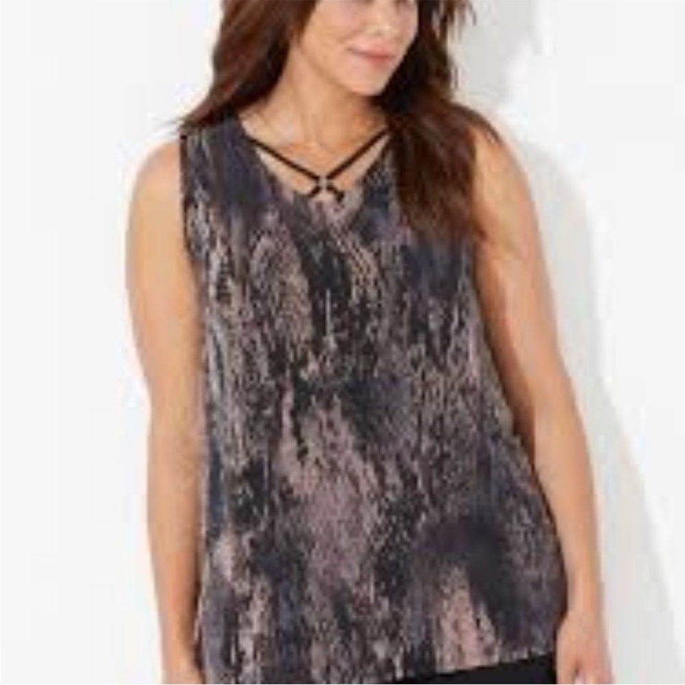 Catherines Top 4X Crisscross Tank Brown